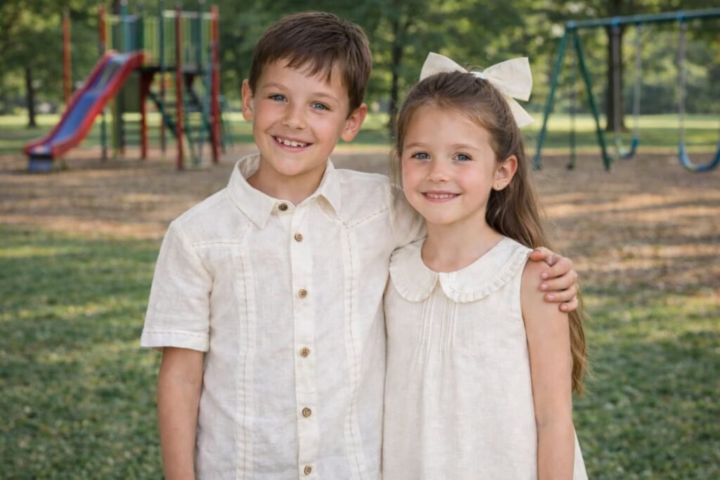 Hermanos con ropa a juego - niño y niña