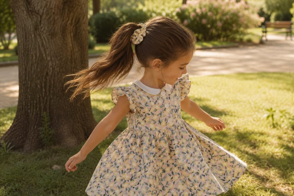 Moño de niña a juego con el vestido