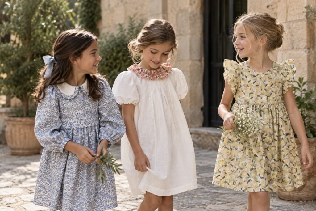 Niñas con vestidos para boda de diferentes diseños confeccionados a medida Léemba Kids