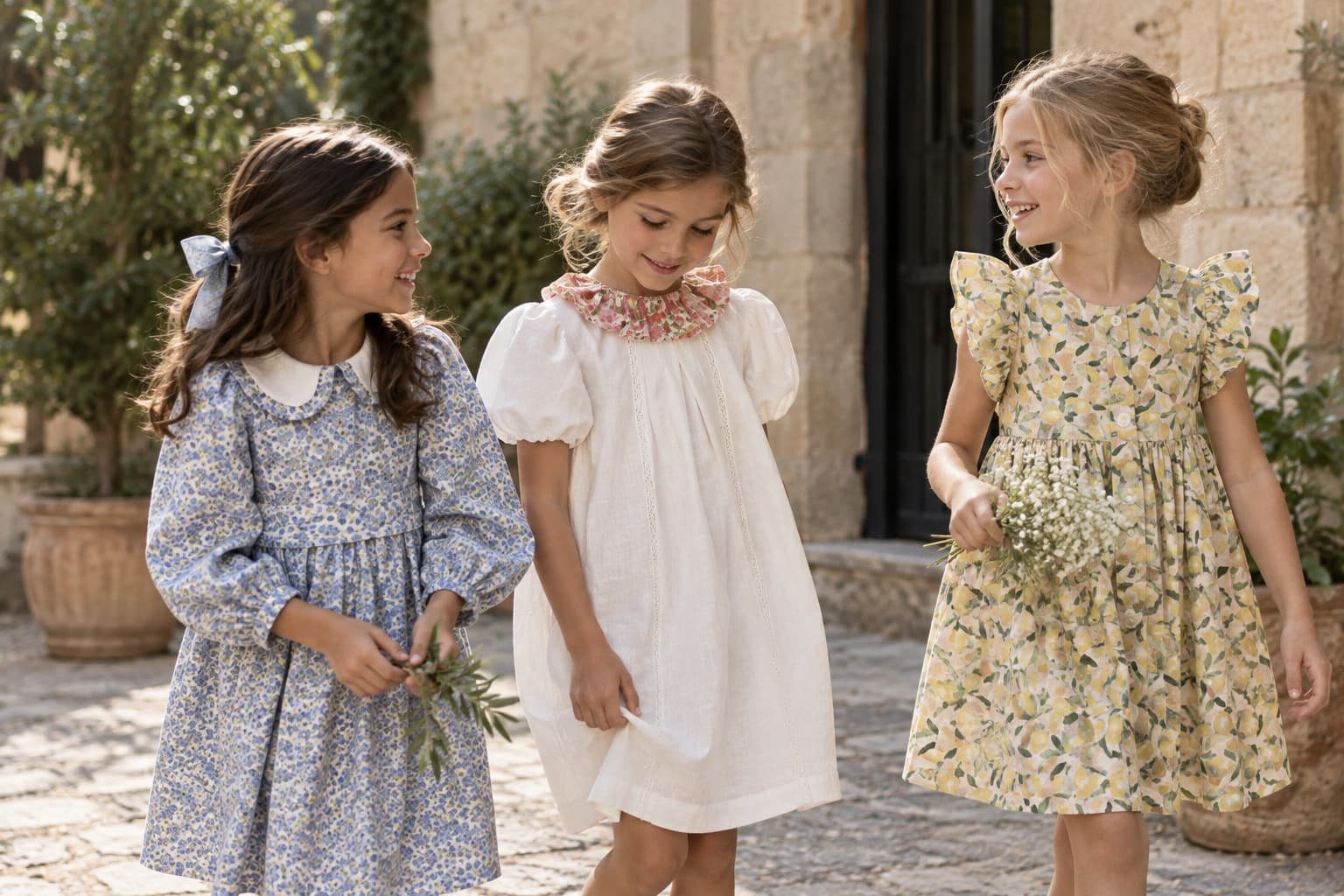 Niñas con vestidos para boda de diferentes diseños confeccionados a medida Léemba Kids